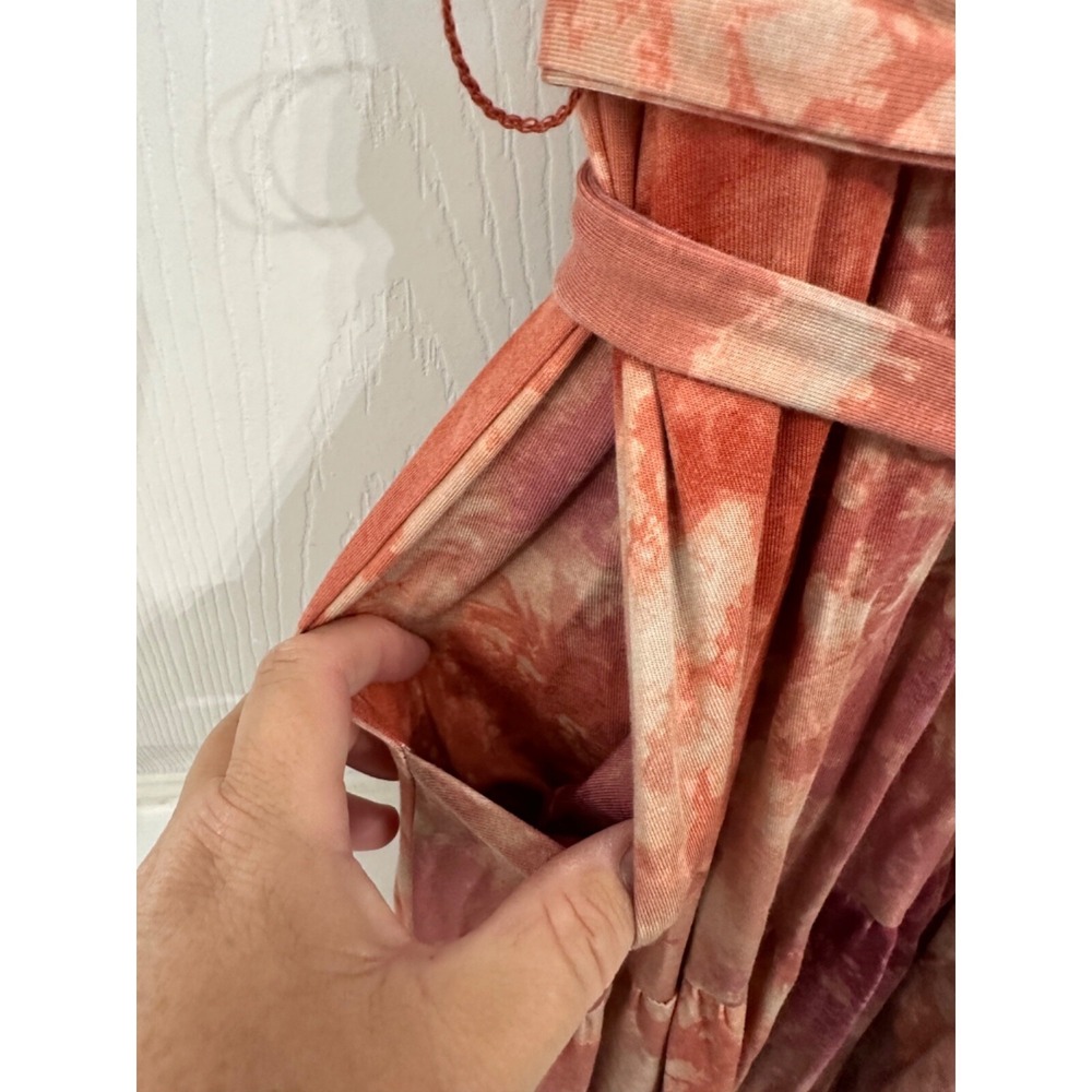 Torrid Size 2 18/20 Super Soft Knits Orange & Pink Tie Dye Tiered Belted Dress - Picture 6 of 7